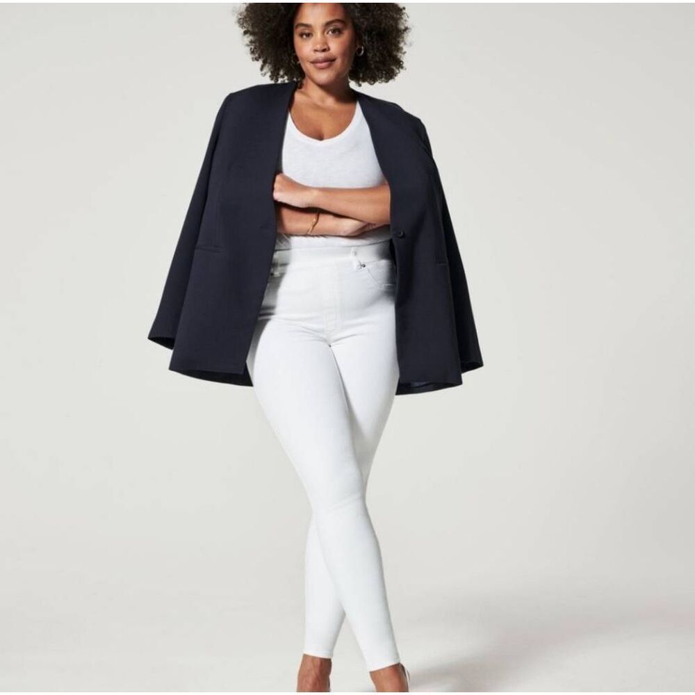 Spanx White Ankle Pull-On Skinny Jeans Pants Sz L Slimming Shaping 20271R
